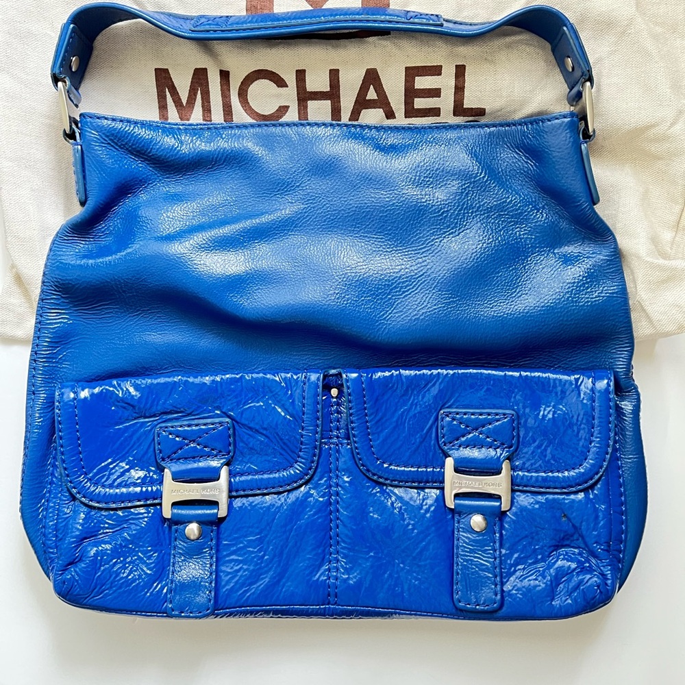 EUC Michael Kors Royal Blue Patent Leather Shoulder Bag